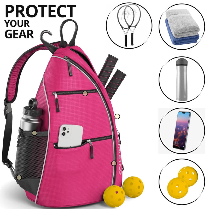 Athletico Sling Bag - Crossbody Backpack for Pickleball, Tennis, Racketball, and Travel for Men and Women (Pink) - Image 5